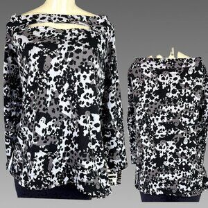 Lovesick +5 Black Camouflage/Hidden Skull Print Keyhole Neck Long Sleeve T-Shirt